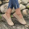 Loafers Autumn Casual Shoes Women Flat Heel Square Toe Hollow-out Sneakers Barefoot Shoe Moccasin Female Knitted 2024 New Work