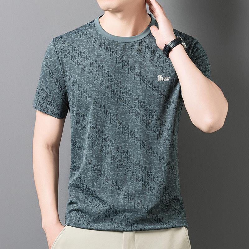 Summer Men s Short Sleevet Crew Neck Casual Printed Top M