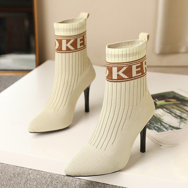 

Foreign trade elastic socks boots 2025 autumn and winter European and American short boots women s pointed head thin heel high heel knitted wool soc 41