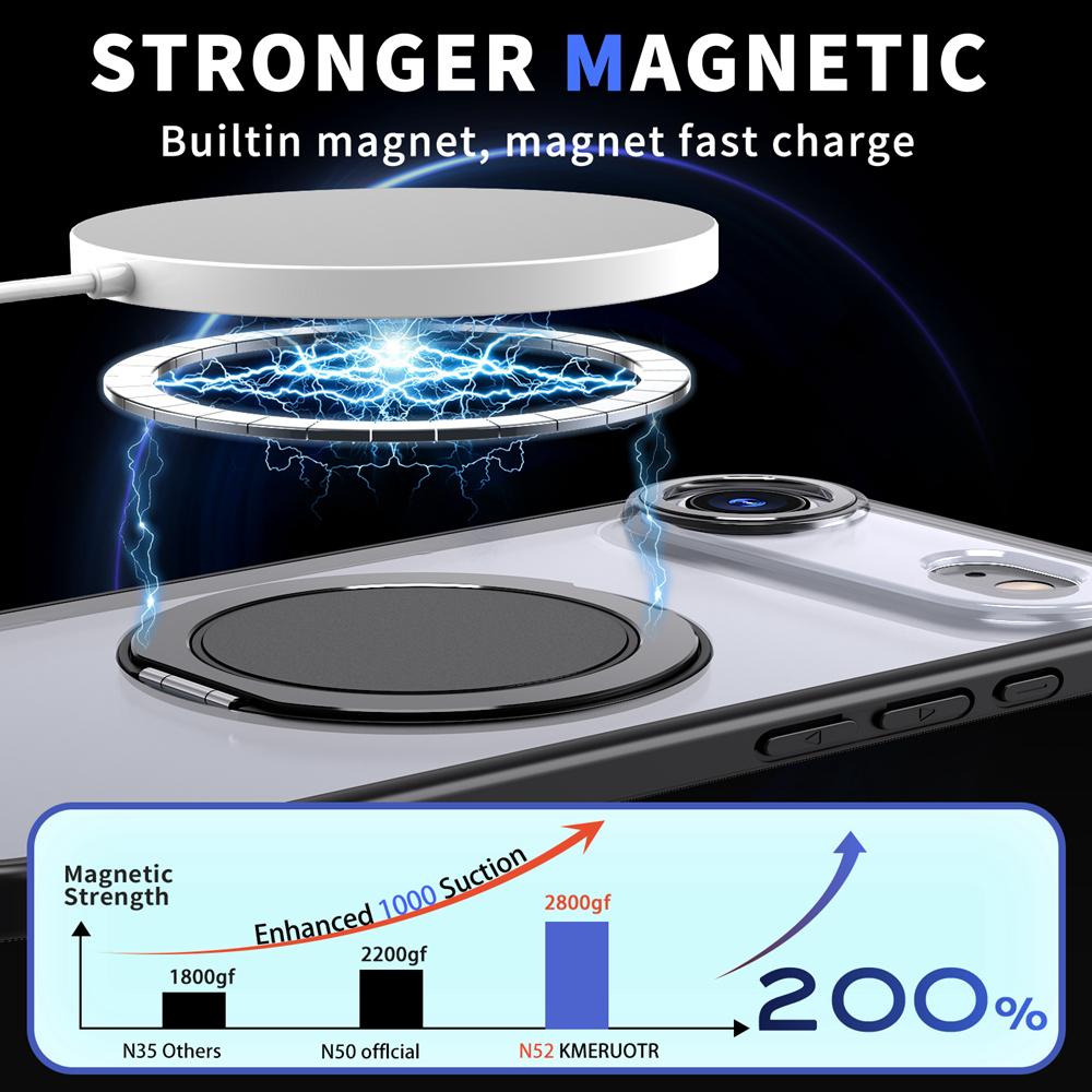 KEYSION Shockproof Matte Transparent Case for MagSafe for iPhone 17 17 Air 360° Rotating Magnetic Ring Stand Phone Back Cover