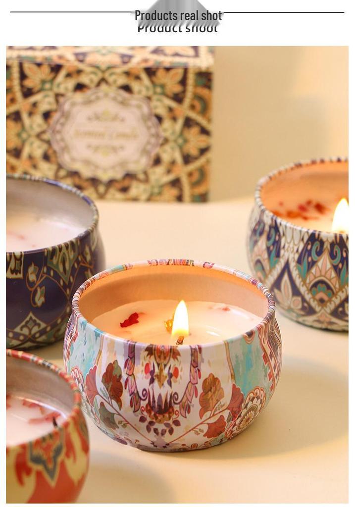 Ethnic Style Dried Flower Aroma Candle Set - Long-lasting, Smokeless Home Souvenir Gift