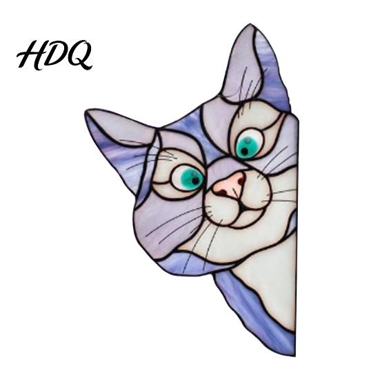 Sunlight Catching Cat Sticker Stained Glass Window Cling Vintage Colorful Kitty Decal Removable Static Cling for Door Wall Car UV-Resistant