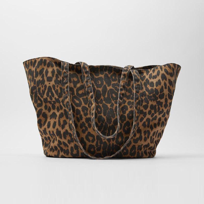 Z Women'S Bag Fashionable Versatile Leopard Print Printed Fabric Large Capacity Shoulder Portable Shopping Bag