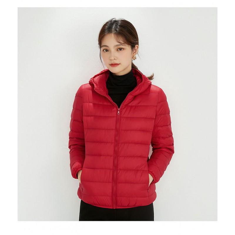 Womens Lightweight Short Down Jacket With Hood 90% White Duck Slim Fit Winter