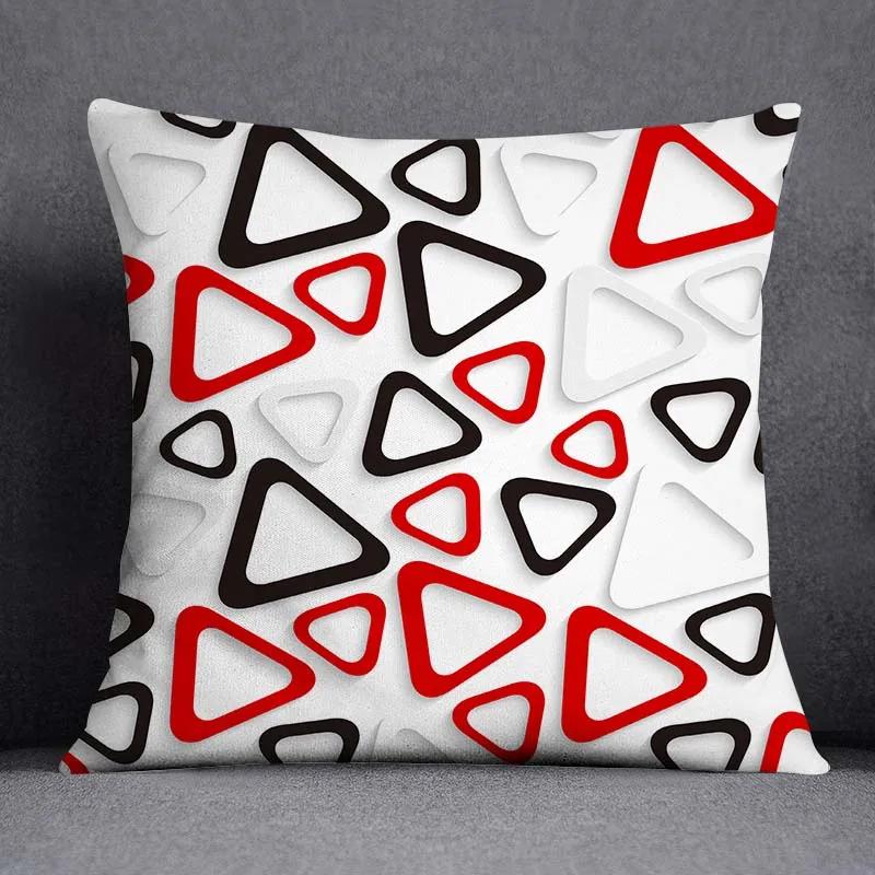 Red Geometric Pattern Double-Sided Printed Pillow Cover Short Plush Suitable Living Rooms Bedrooms Sofas Throw Cushion Cover
