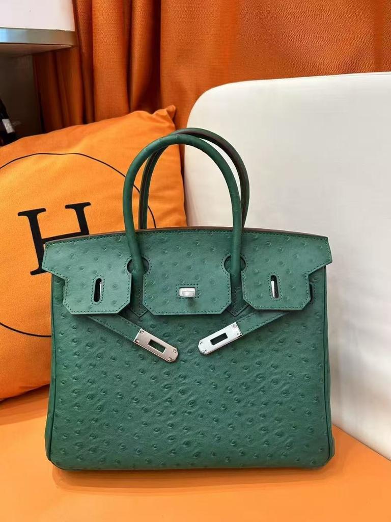 Explosive Top Layer Cowhide Ostrich Pattern 25/30cm Large Capacity Paired Leather High Temperament Handbag Women