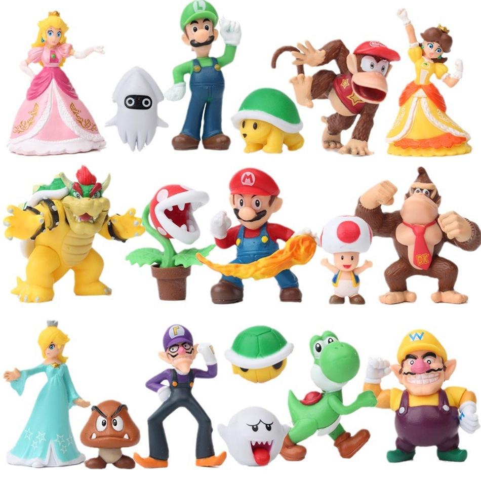 5-18Pcs/Set Super Mario Bros Pvc Action Figure Toys Dolls Model Set Luigi Yoshi Donkey Kong Mushroom  Holiday Gifts