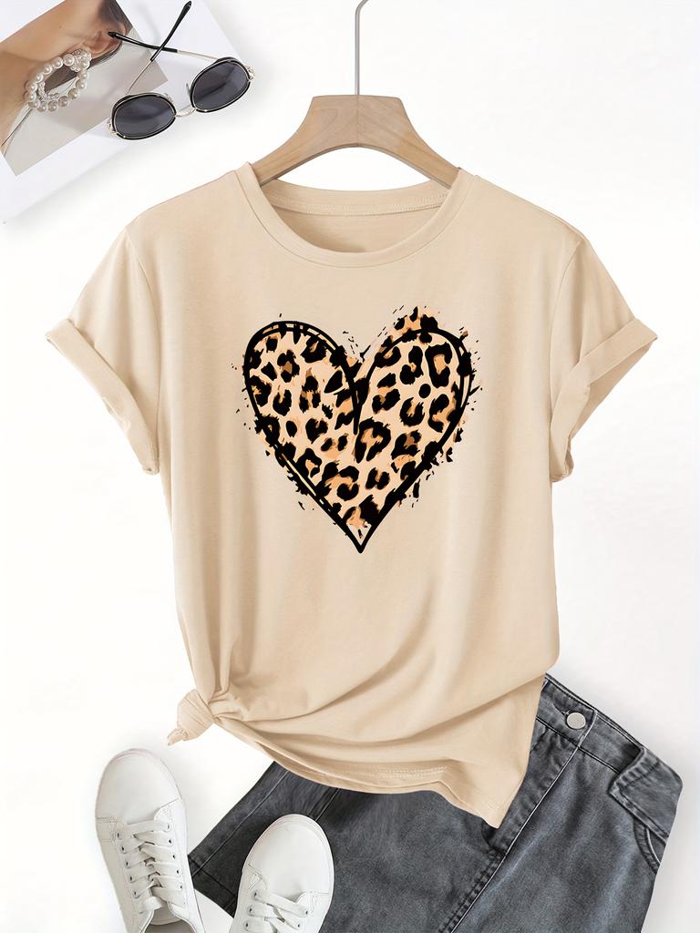 Ärmel Polyester Strickstoff Leichte Dehnung Pullover Damen Freizeit Rundhals T-Shirt Aufdruck Herz Design