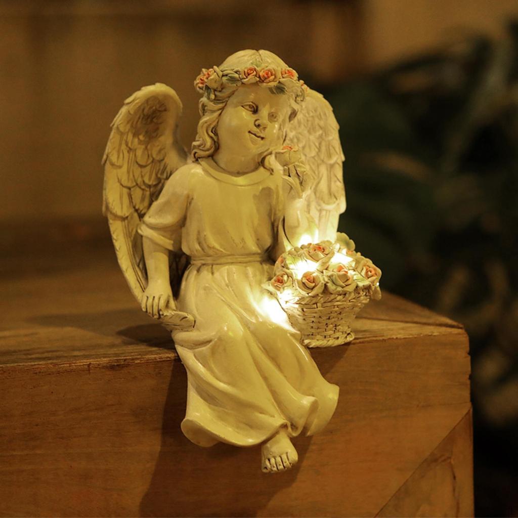 Englestatue Solcellelampe Figur til Hage