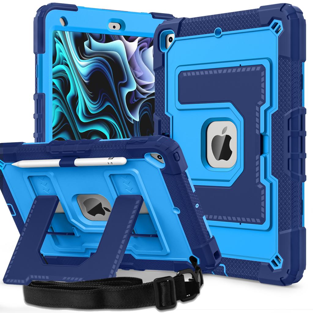 Rugged Heavy Duty Case for iPad 7th 8th 9th Gen 10.2" Display Shockproof Durable Case with Kickstand Crossbody Strap Pen Holder