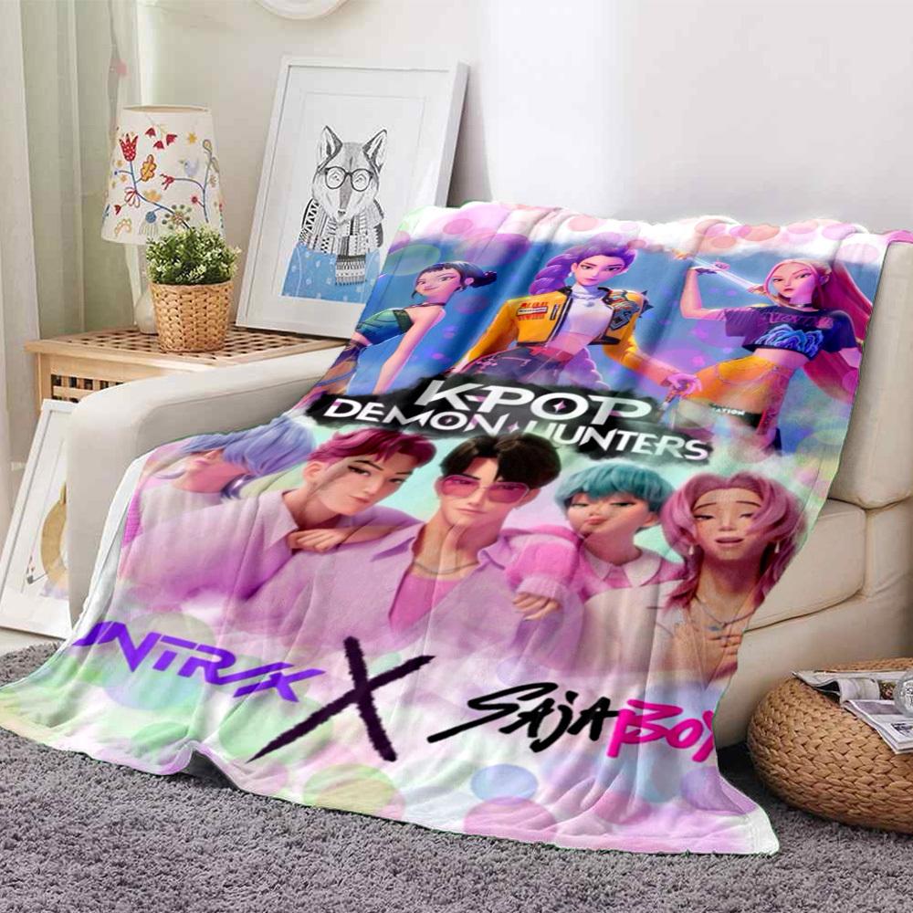 1PC KPOP Demon Hunters Blanket Lightweight Flannel Throw Blanket for Sofa, Bed, Travel, Camping, Livingroom, Office, Couch