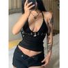 Y2k Bandage Crop Top Black Backless  Top Lace Up Cute Party Beach Summer Sweats Women Retro Basic Mini Vest Punk