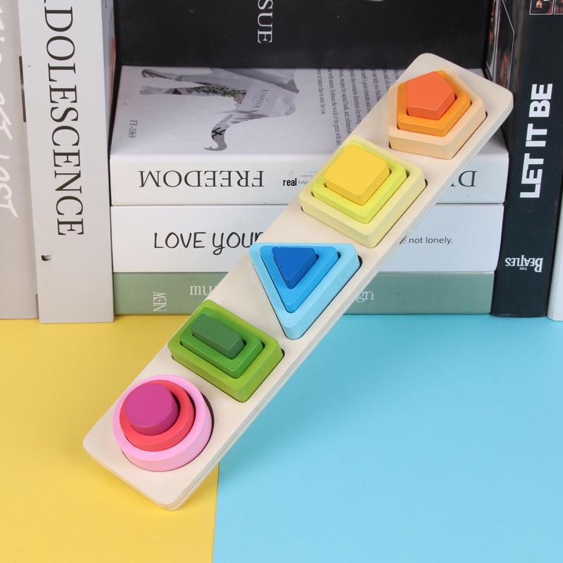 Montessori Stacking Geometric Shapes Puzzle for Kids Ages 2-3: Educational Column Matching Blocks