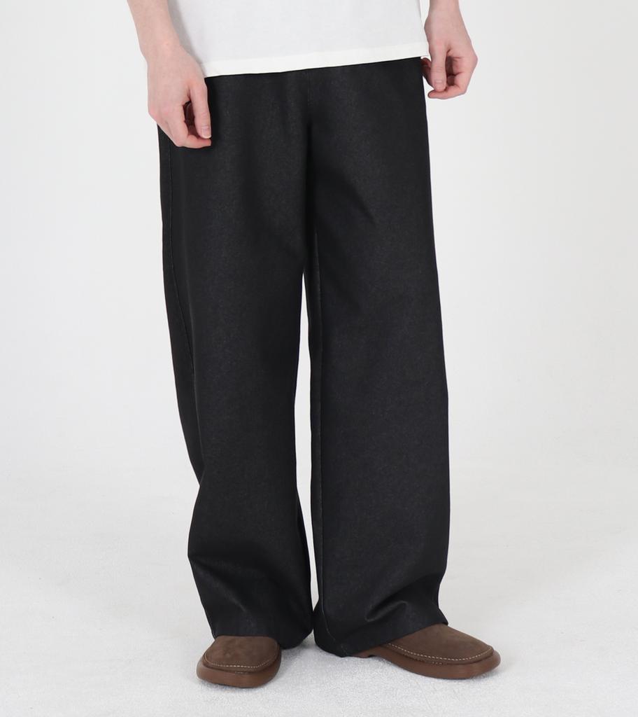 Beoteunseoul Curved Wide Denim Elastic Waist Pants [Black]