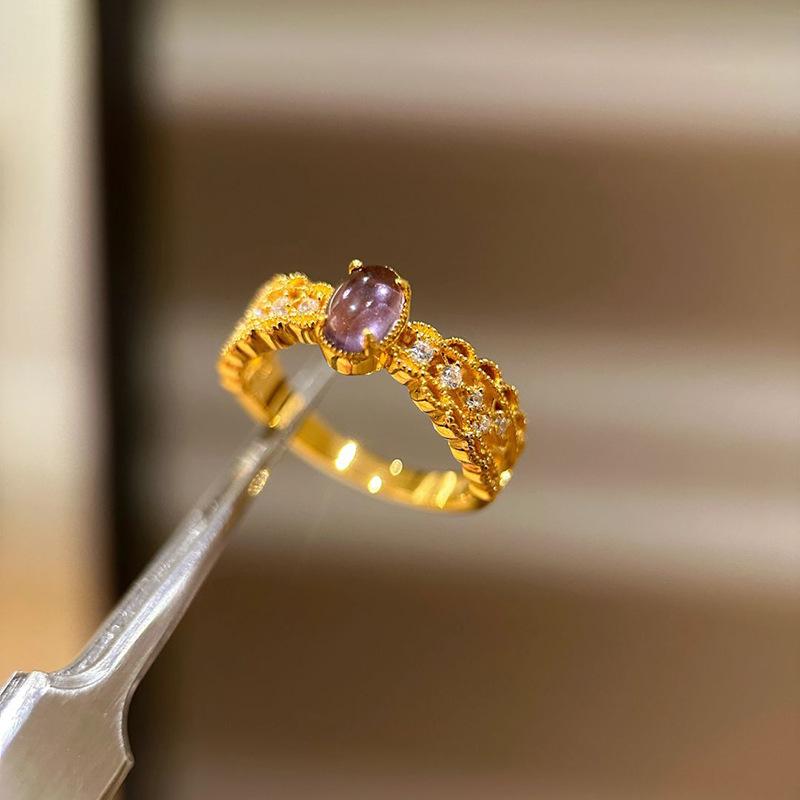 

Vintage palace style amethyst rings for women light luxury exquisite Purple ring party wedding jewelry opening adjustable resizable золотой
