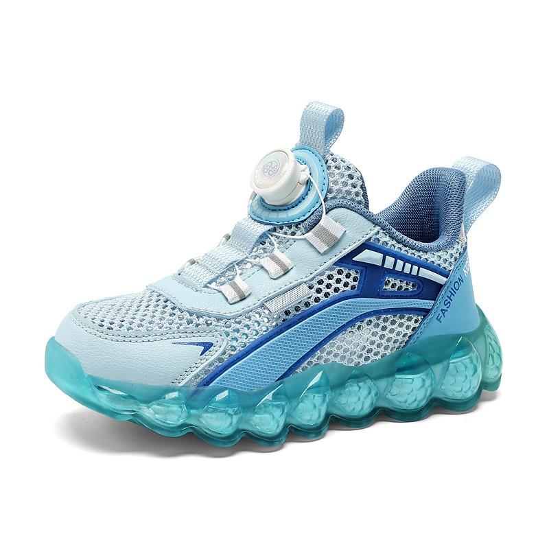 Boys Breathable Mesh Sneakers With Rotating Snap Lightweight Anti-Slip Sport Shoes Kids Fall