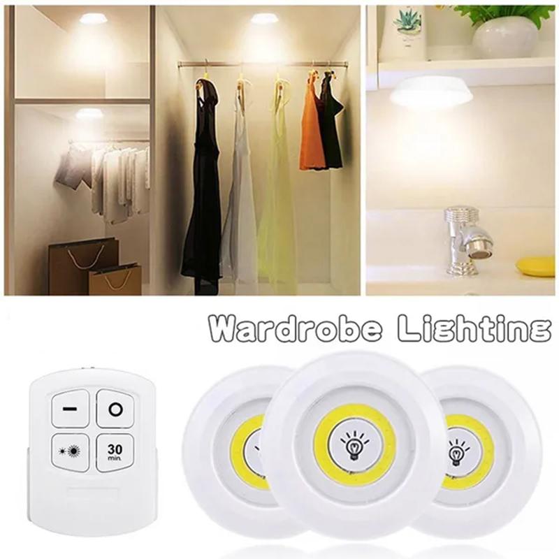 Dimmable LED Under Cabinet Light with Remote Control Battery Operated LED Closets Lights Wardrobe Bathroom Lighting Night Light