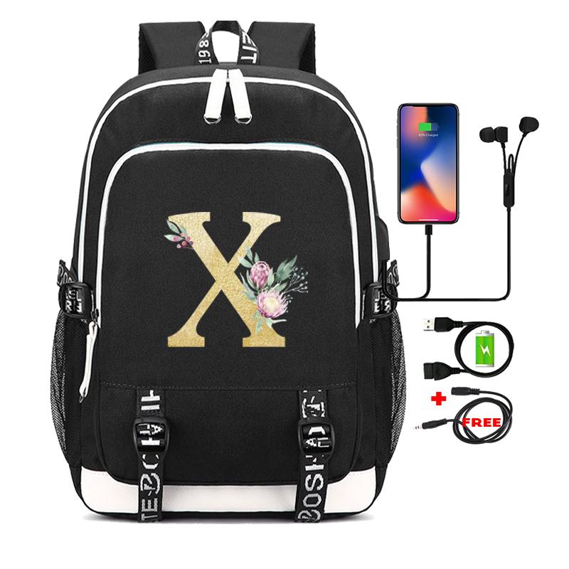 26 English Letters Black Backpack Cosplay Canvas Rucksack Children Kids Schoolbag Travel Bag Back To School Bookbag