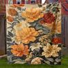 Large Botanical Floral Printed Throw Blanket for Sofa Couch Home Decoration Cozy Autumn Fall Seasonal Decorative Plush Wrap Gift