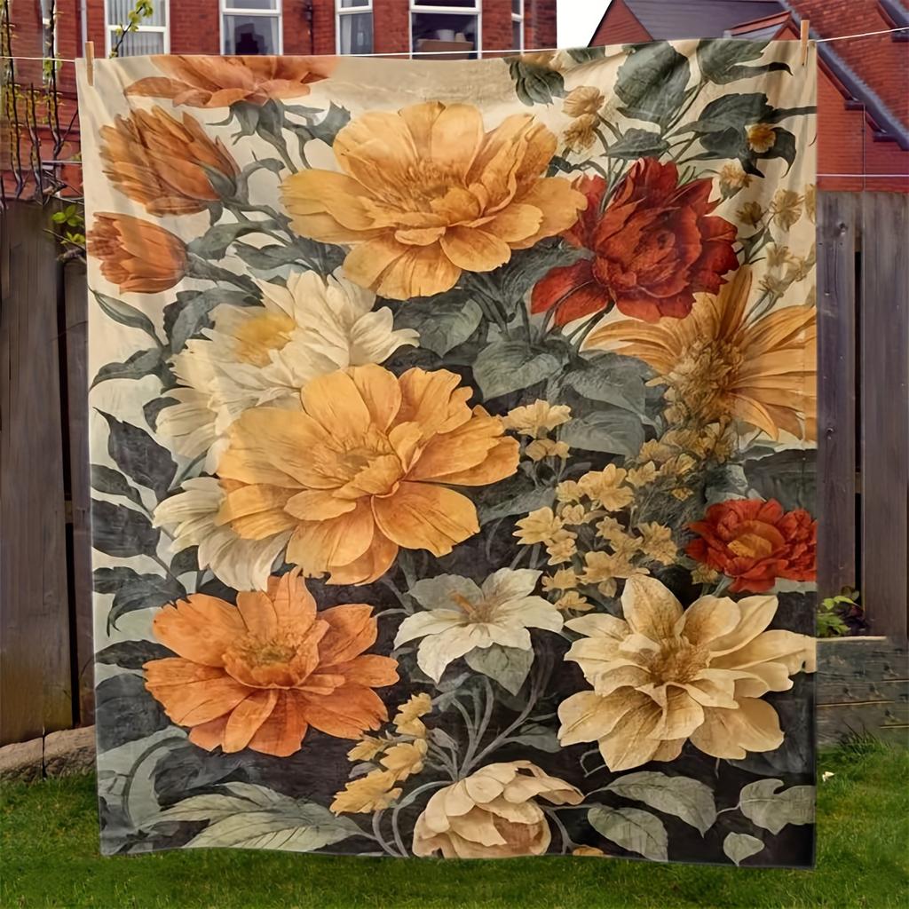 Large Botanical Floral Printed Throw Blanket for Sofa Couch Home Decoration Cozy Autumn Fall Seasonal Decorative Plush Wrap Gift