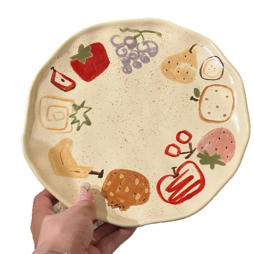 Doodle Fruit Hand Painted Ceramic Plate Splash Ink Breakfast Dessert Single Serving Plate Set High Value