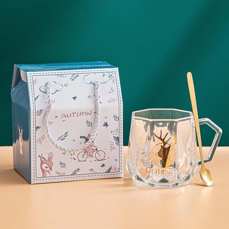 HANDUNYOU Creative Deer Glass Mug Gift Set