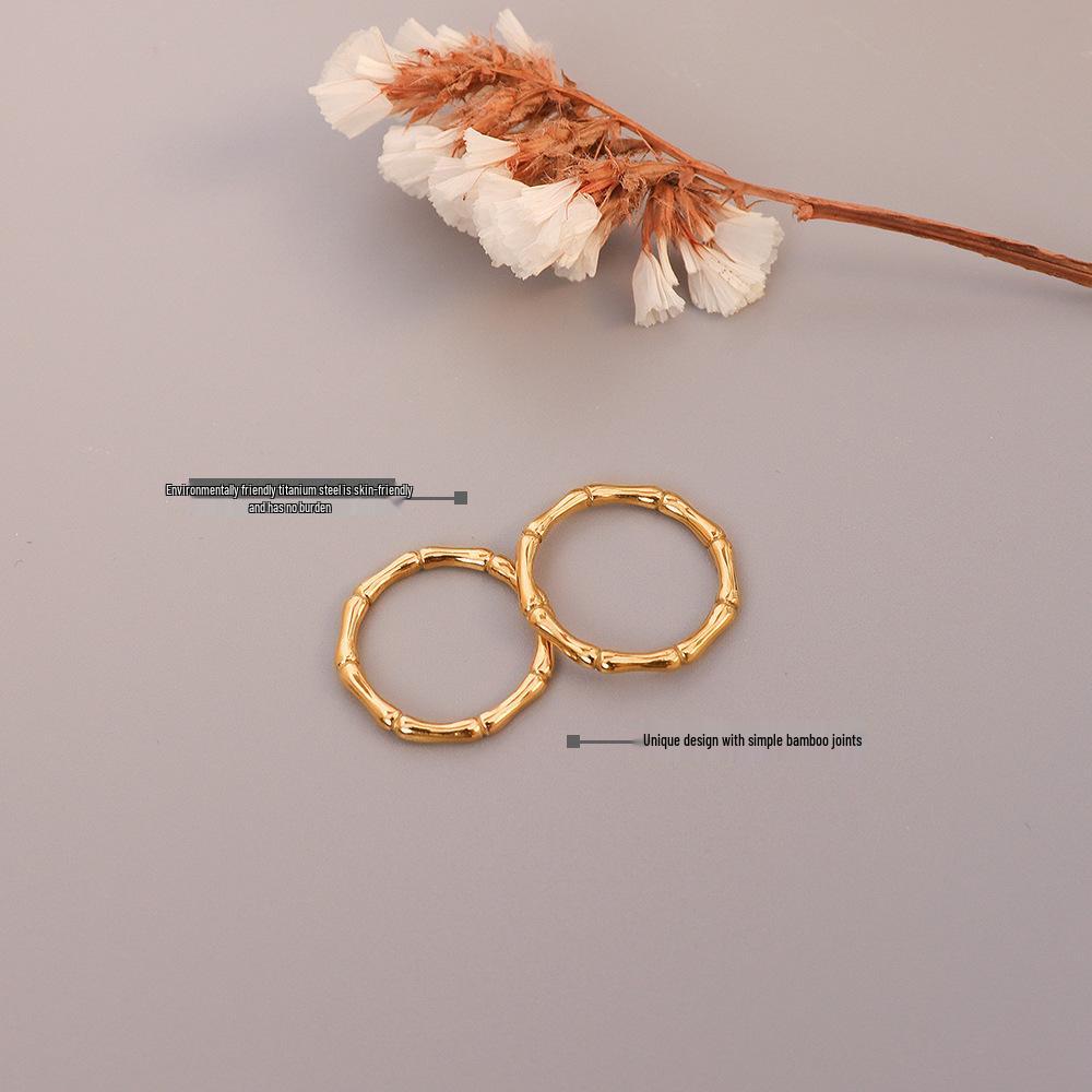 Korean-Style Bamboo Joint Titanium Steel Ring for Women, 18K Gold-Plated with Lasting Color Retention