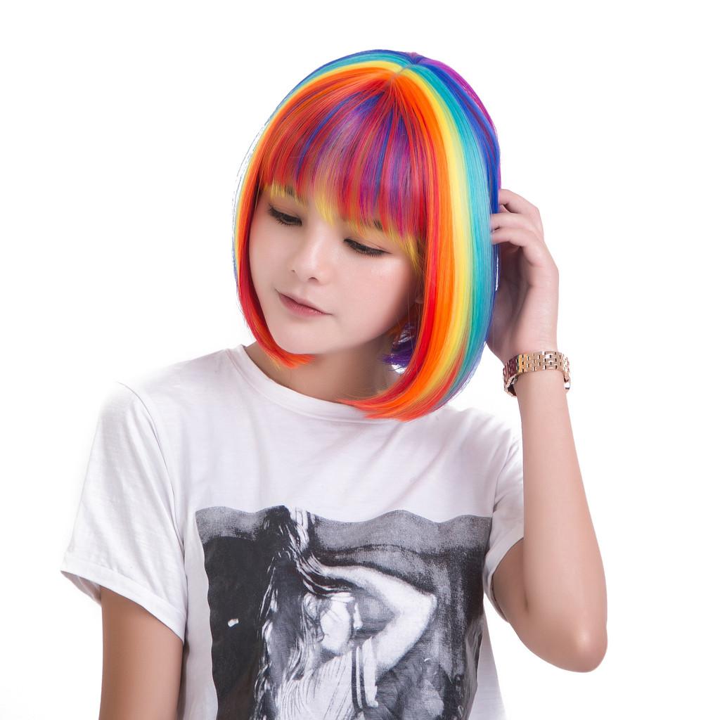 Cosplay Short Rainbow Wig For Festival