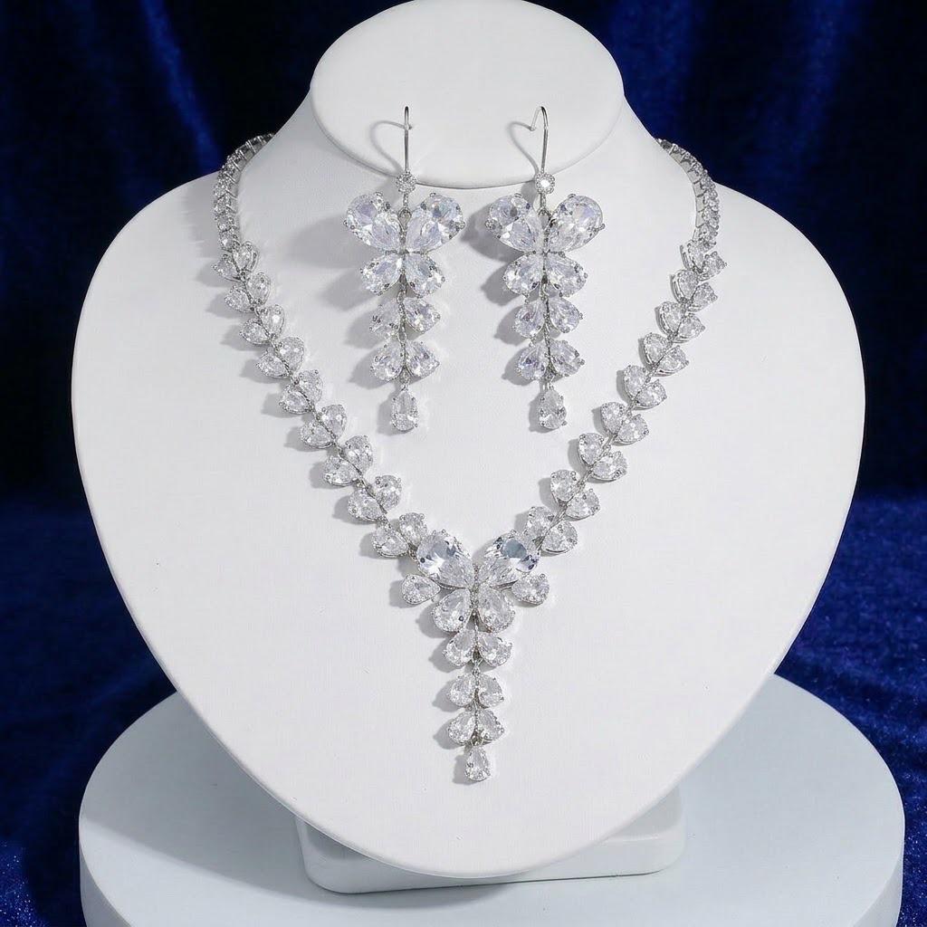 European Fashion: Zircon Butterfly Necklace & Earrings Set