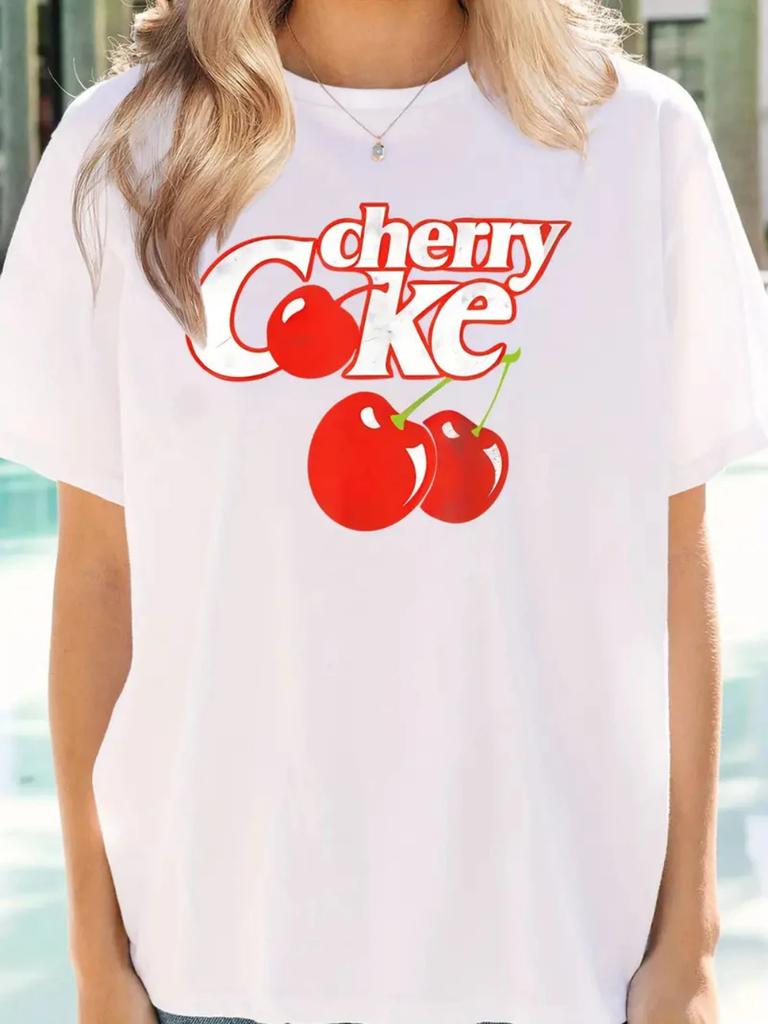 Cherry Print Womens Tshirt Women Loose Comfortable Tee Red Cherries Graphic Daily Streetwear Fashion Soft Top T Shirt