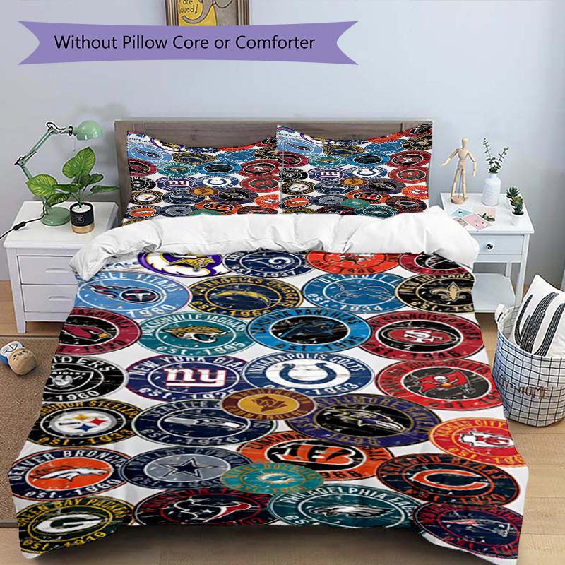 3pcs Duvet Cover Set (1*Duvet Cover + 2*Pillowcase, Without Core), NFL Print Bedding Set, Bedroom Decor, All‑Season, Birthday Gift