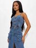Trendy Sexy Denim Set: Zipper Spaghetti Strap Top & Split Long Skirt with Pockets