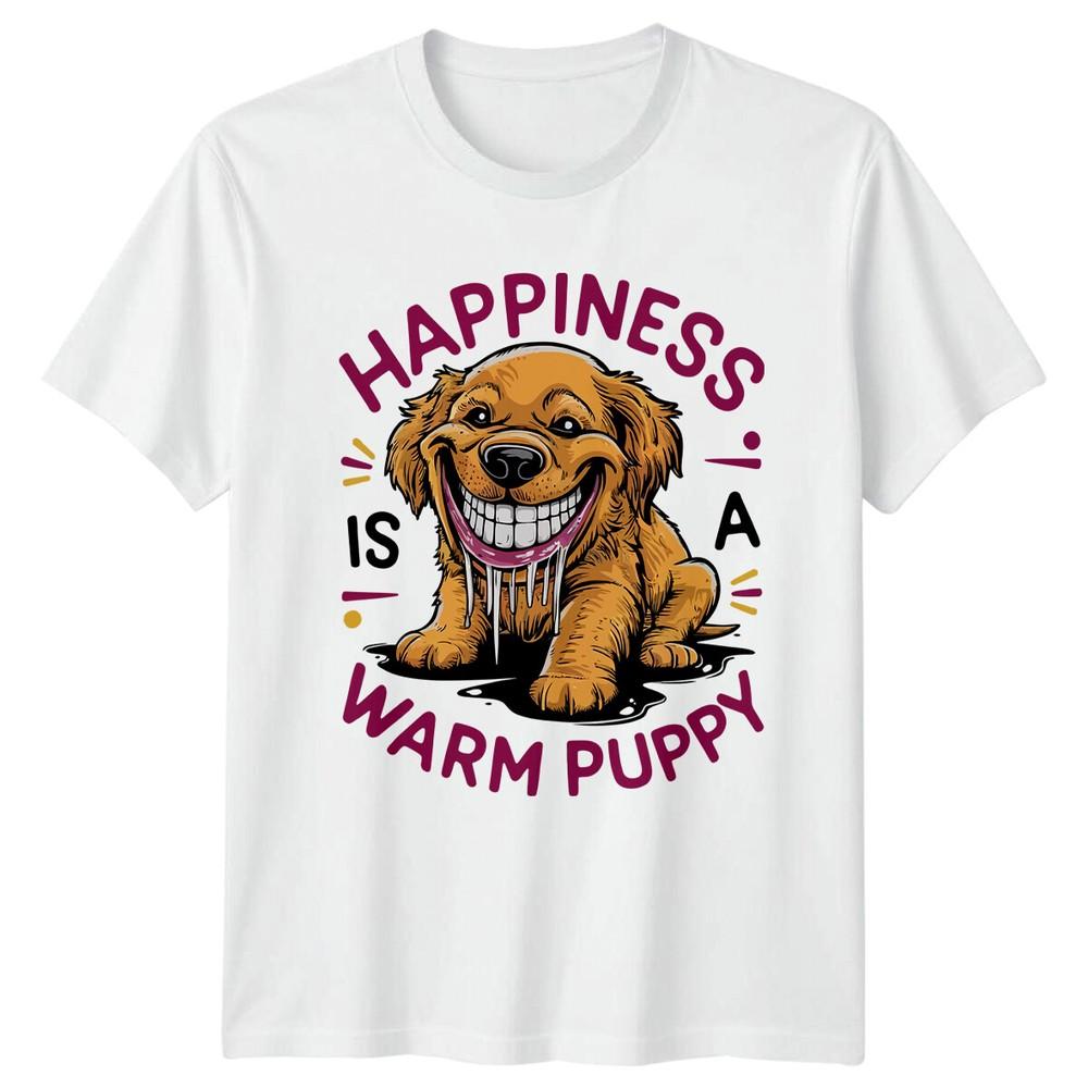 Happiness Is A Warm Puppy Golden Retriever Dog Quote TShirt S