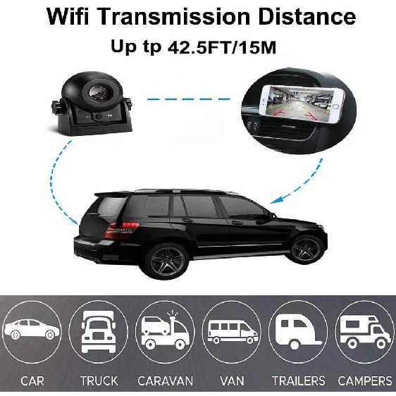MHCABSR Wireless Car Backup Camera WiFi Reversing Camera Work with Phone For Bus RV Trailer Excavator Rear View Camera Dashcam