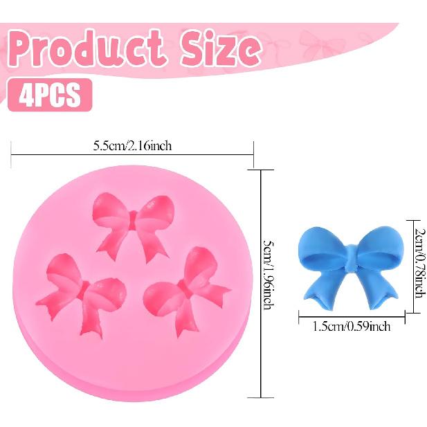 Mini Silicone Fondant Bow Molds, 4 Pieces Bow Molds for Chocolate Bows Silicone Fondant Mold Sugar Candy Cake Chocolate Craft Mold for DIY Cake