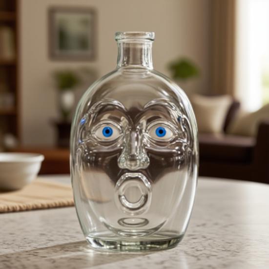 Pumpkin Wine Bottle with Human Face Creepy Cute Spooky Wine Bottle Unique Evil Smirks Fun Face Bottle for Halloween