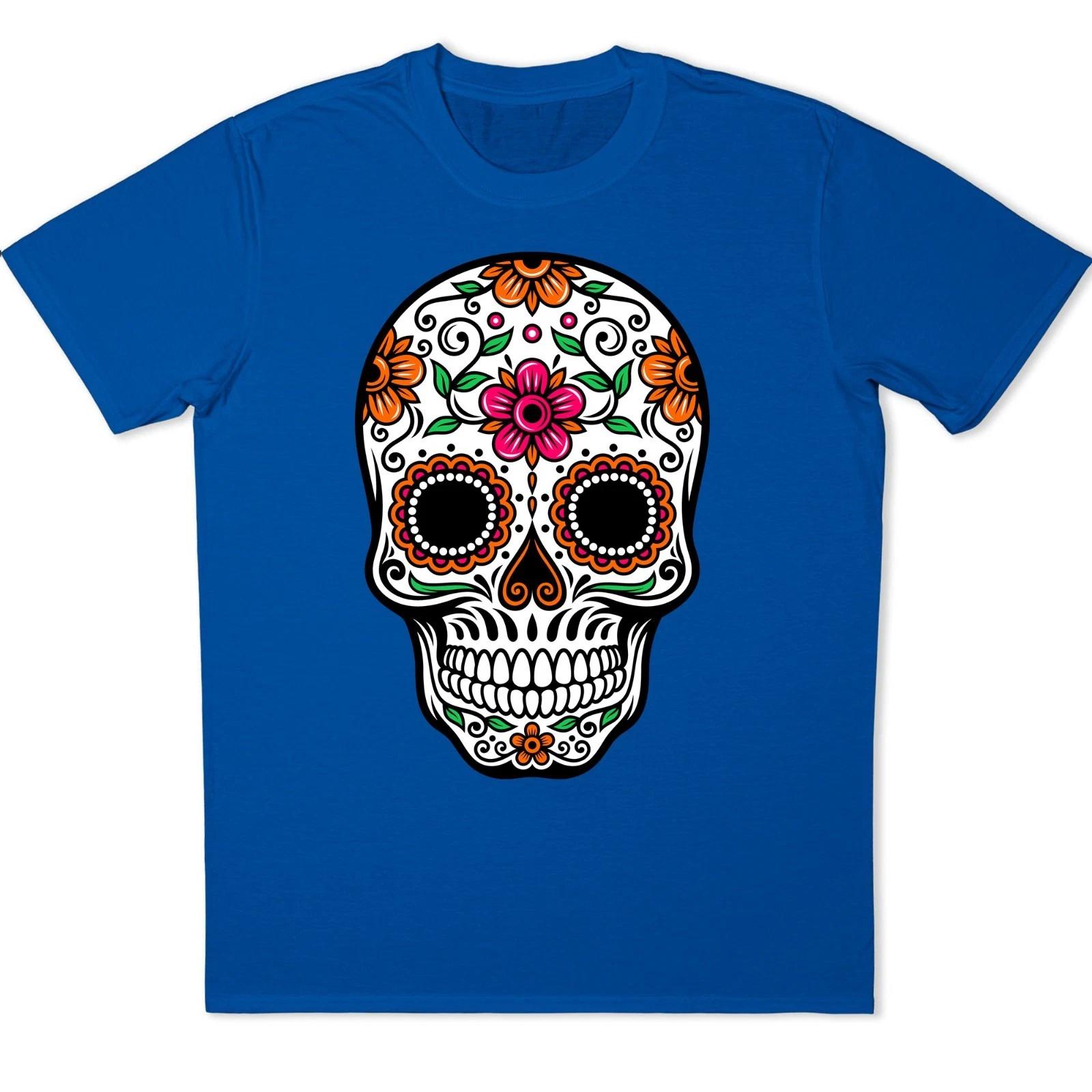 Floral Sugar Skull T-Shirt Dia de los Muertos Calavera Gothic Skeleton Gift Tee XXL