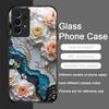 White Camellia Flower Marble Texture Tempered Glass Phone Case for Samsung Galaxy S26 S25 Ultra S24 S23 Plus S22+ S21 FE Covers