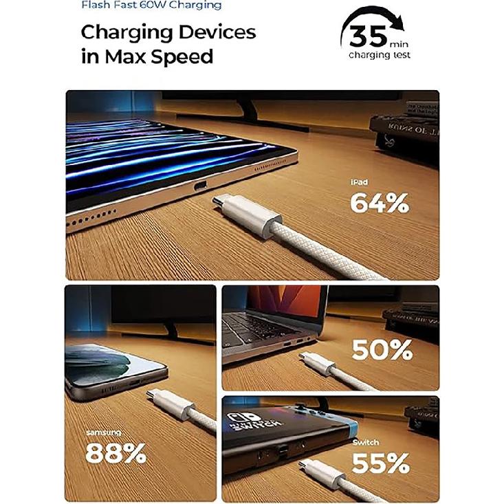 1M 1.5M 3M Type C to Type C Color Cable For PD 60W Fast Charging Cable For iPhone 15 Series Samsung Xiaomi Type-C Weaving Cable
