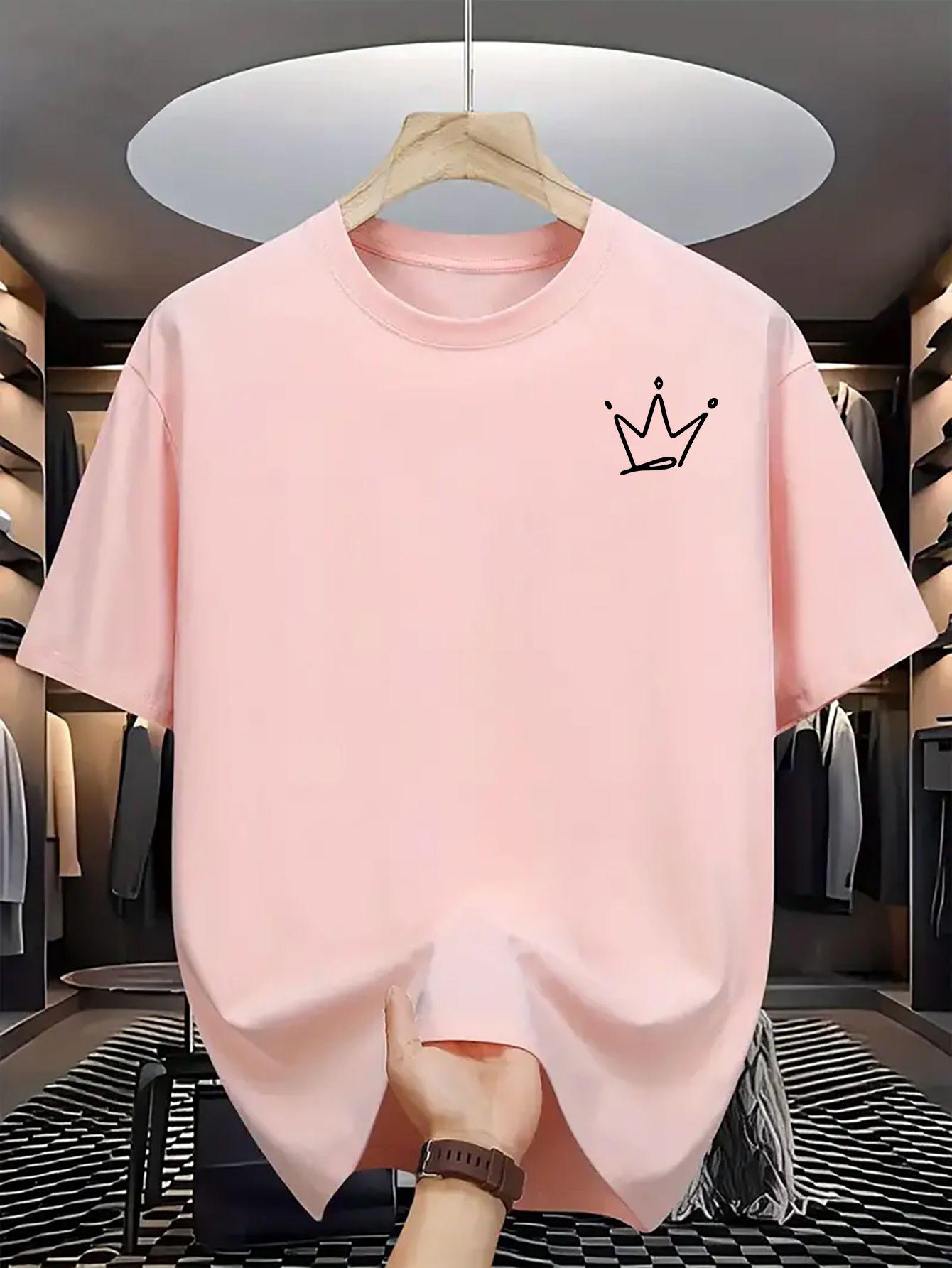 

Men s Summer 100% Cotton Fashion Creative Crown Pattern Printed Casual Loose Sports Round Neck Short Sleeve T-shirt Top S разноцветный