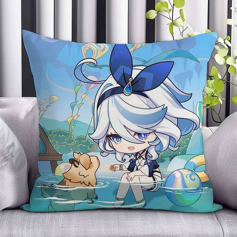 Anime Game F-Furina Pillowcase Double-sided Cushion Cover Polyester Home Decor for Living Room Sofa Bedroom Bed