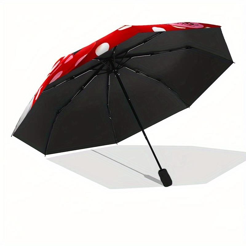 Disney Mickey Mouse and Minnie Automatic Open/Close Umbrella - Cute Umbrella with Cute Design, Portable 3-Fold Compact Umbrella