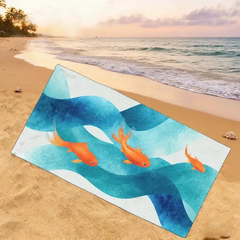 A Beach Towel Featuring a Theme of Emotional Waves And Water Patterns, Suitable for Artistic Festivals. It Is Soft, Absorbent
