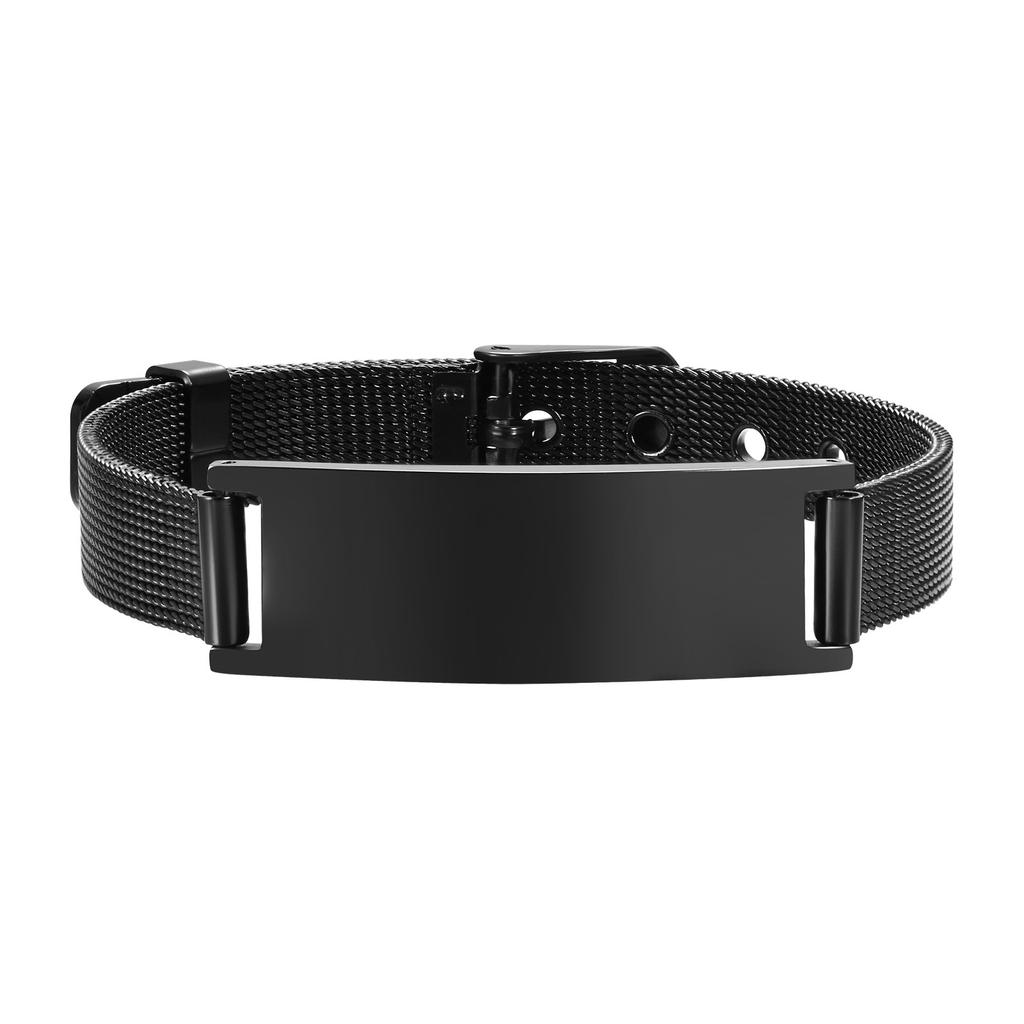Free Personalized Medical Alert ID Bracelets for Men, Waterproof 10mm/16mm Wide Stainless Steel Mesh Band Wristband ICE Jewelry