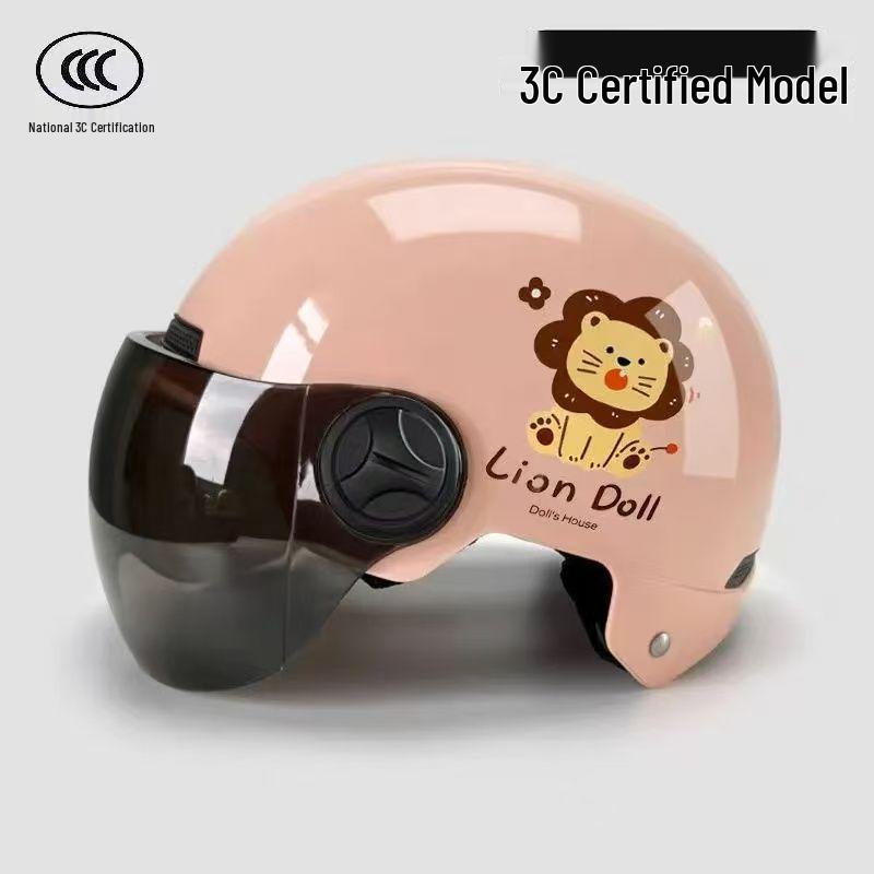 Women's Cute Cartoon Cat Electric Scooter Motorcycle Safety Helmet - Winter All Seasons, New National Standard, Half Helmet