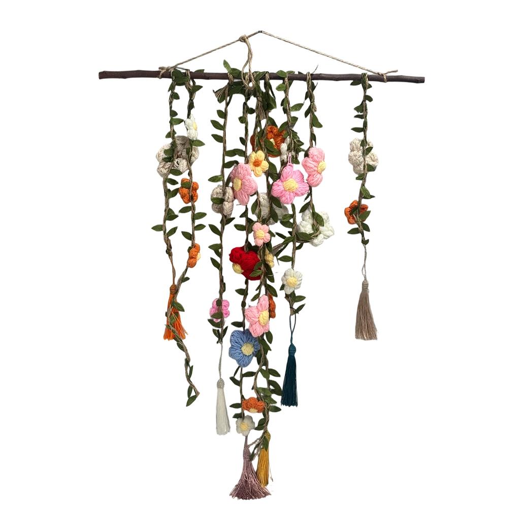 Handmade Cotton Floral Crochet Macrame Hanging 31.5x19.69x0.79 Inch Boho Statement Decor Boho Farmhouse Indoor Wall Art Ornament