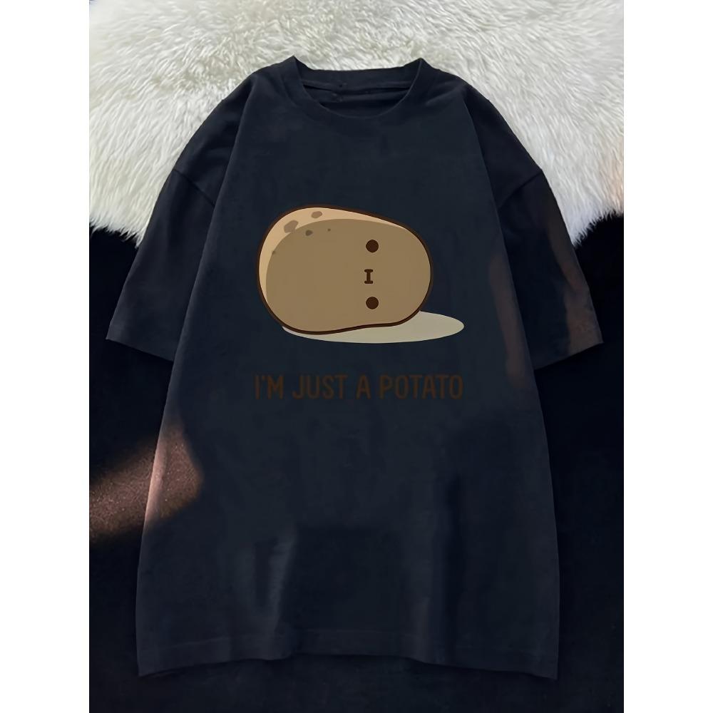 

Women Casual T-Shirt with I m Just A Potato Cartoon Design Harajuku Short Sleeve Clothing Street Tops Clothes S