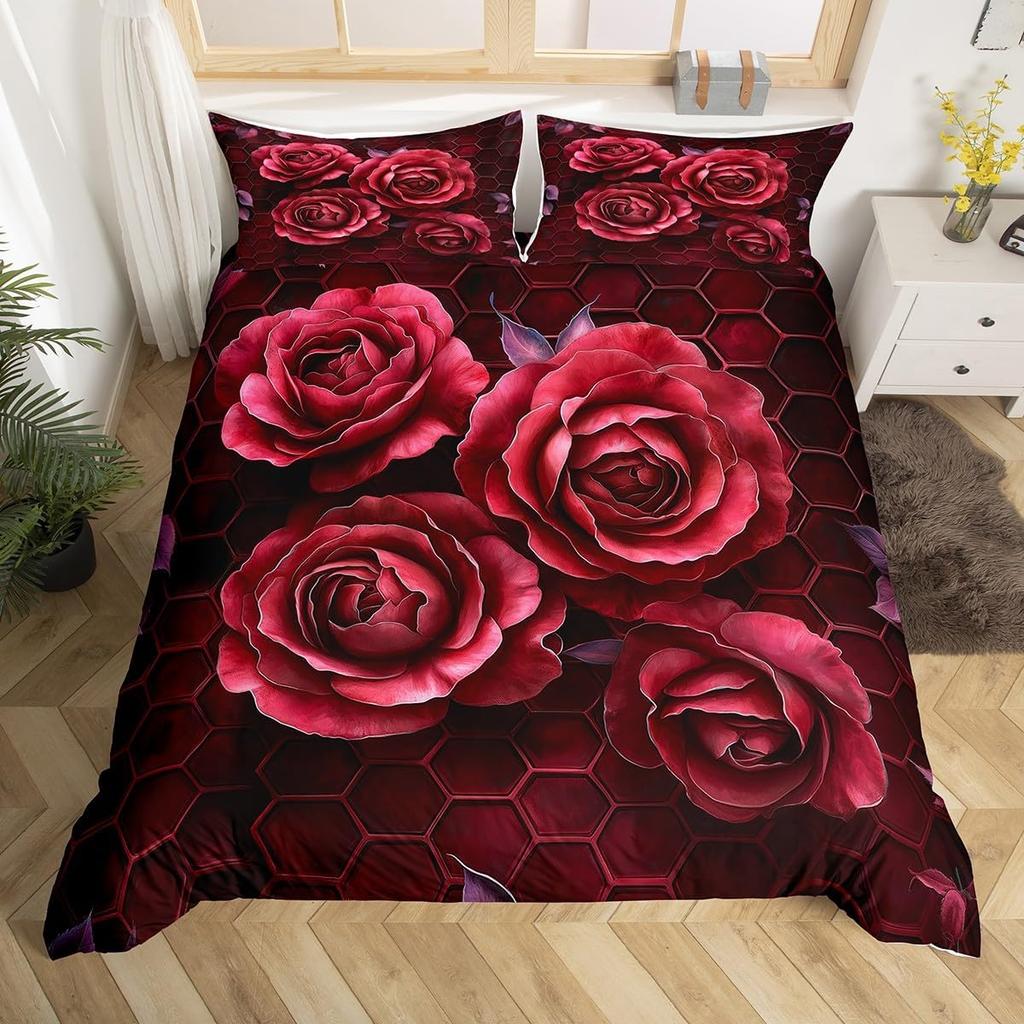 Rose Butterfly Duvet Cover Queen King Size Butterfly Valentine'S Day Quilt Cover Bedding 3 Pcs Rose Flower Quilt Cover 3 Pcs