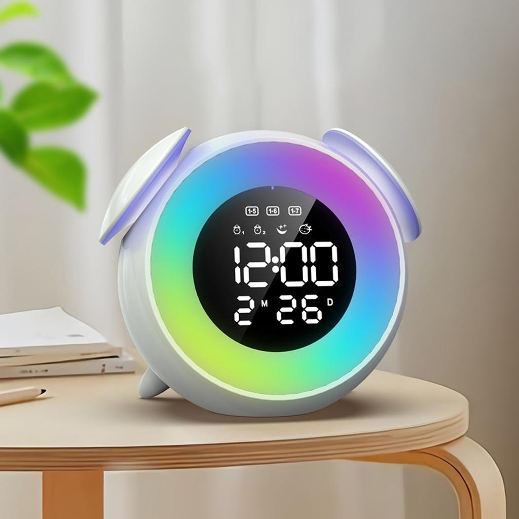 Wake Up Light Alarm Clock Colorful Lighting Effects Rechargeable Digital LED Music Alarm Clock for Bedroom Study Wake Up Light