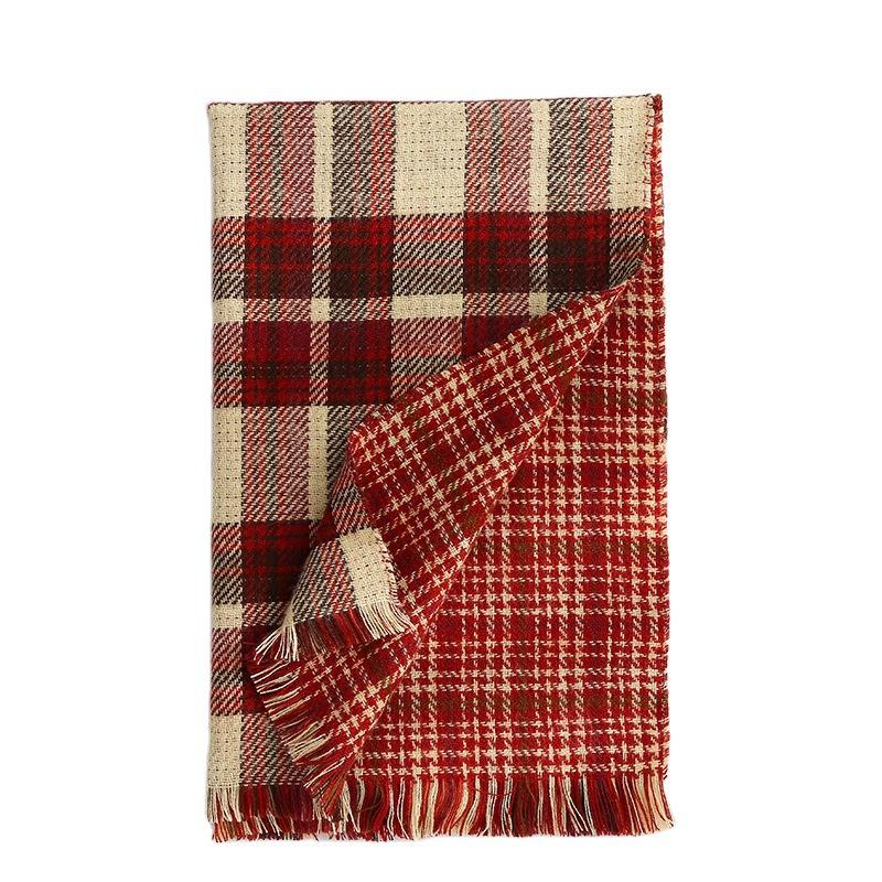 Double-sided plaid scarf women's winter 2025 Christmas imitation cashmere fringed shawl women's warm scarf